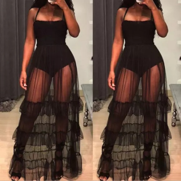 Dresses & Skirts - Black Widow Sheer Mesh Maxi Dress